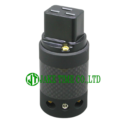 Audio Connector IEC 60320 C19 音响级欧规电源插座  黑色, 黑色碳纤维外壳, 镀金