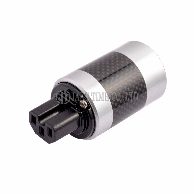 Audio Connector IEC 60320 C15 音響級歐規電源插座 銀色烤漆, 黑色碳纖維外殼, 鍍銠