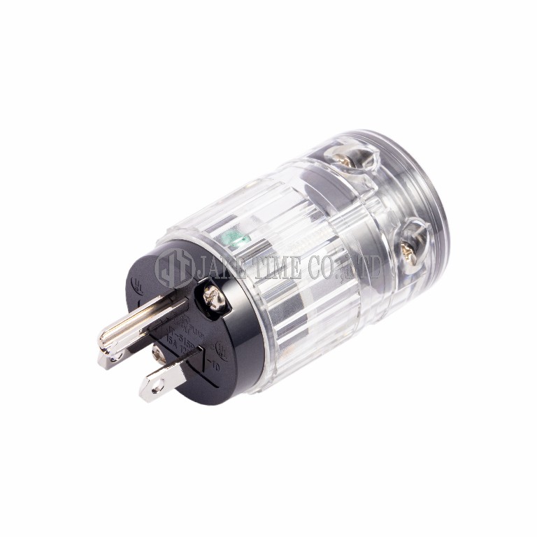 Auido Plug NEMA 5-15P 音響級美規電源插頭 透明外殼, 鍍銠 線徑 19mm