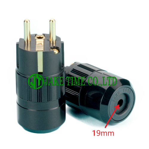 Audio Schuko Plug 音响级欧规电源插头 黑色, 镀金 线径 19mm