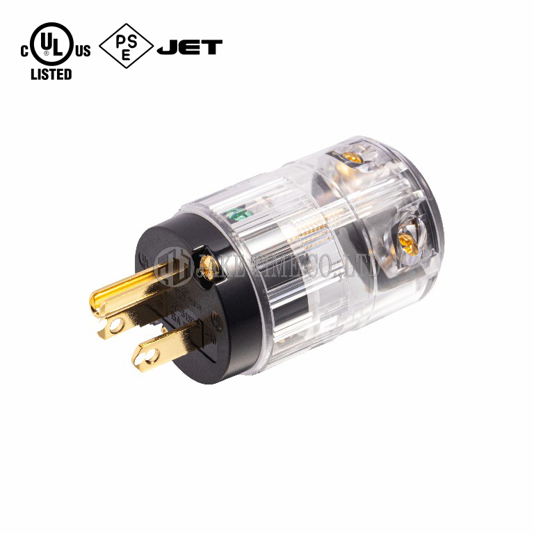 Audio Hi-Fi AC Connector NEMA 5-15P 音响级电源插头 透明外壳,镀金,线径17mm