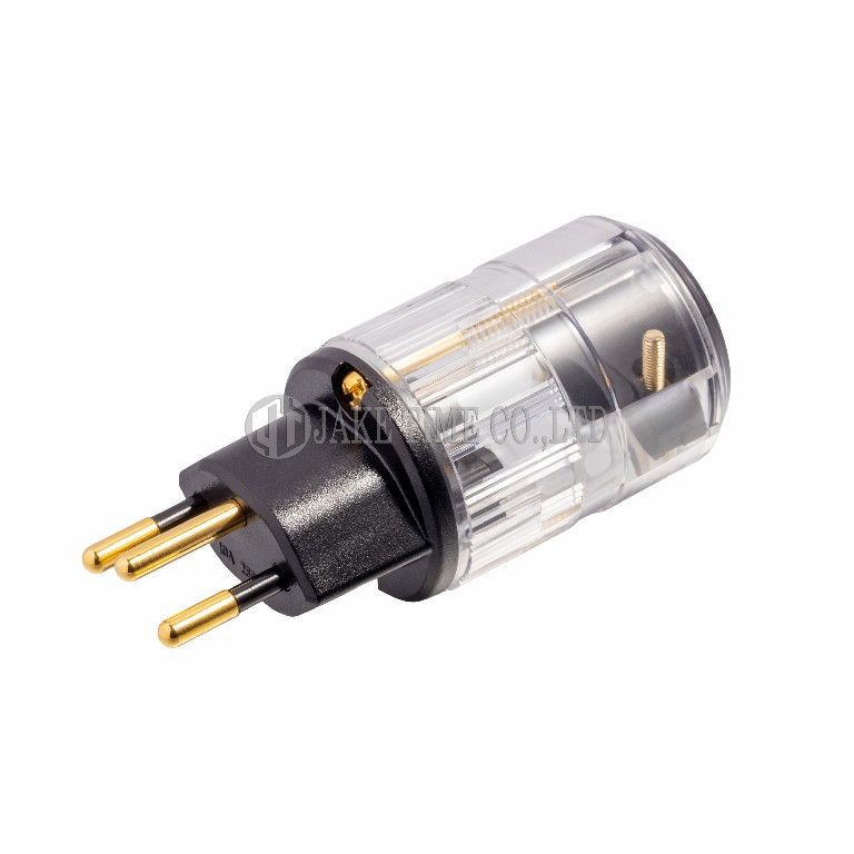 Audio Swiss Plug Type J 音响级瑞士电源插头 透明外壳, 镀金 线径 17mm