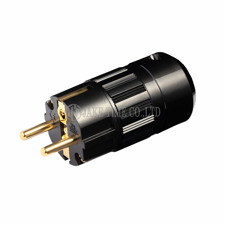 Audio Schuko Plug 音響級歐規電源插頭 黑色, 鍍金 線徑 17mm