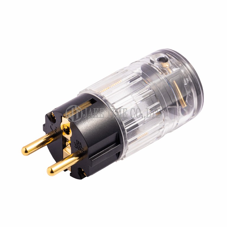 Audio Schuko Plug 音響級歐規電源插頭 透明, 鍍金 線徑 19mm