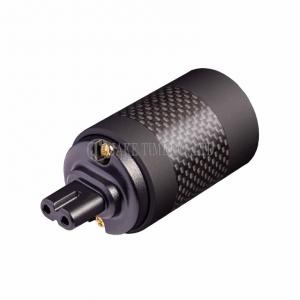 Audio Connector IEC 60320 C7 音響級歐規電源插座 黑皮革漆, 黑色碳纖維外殼, 鍍金