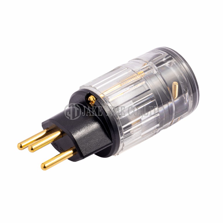 Audio Swiss Plug Type J 音響級瑞士電源插頭 透明, 鍍金 線徑 19mm