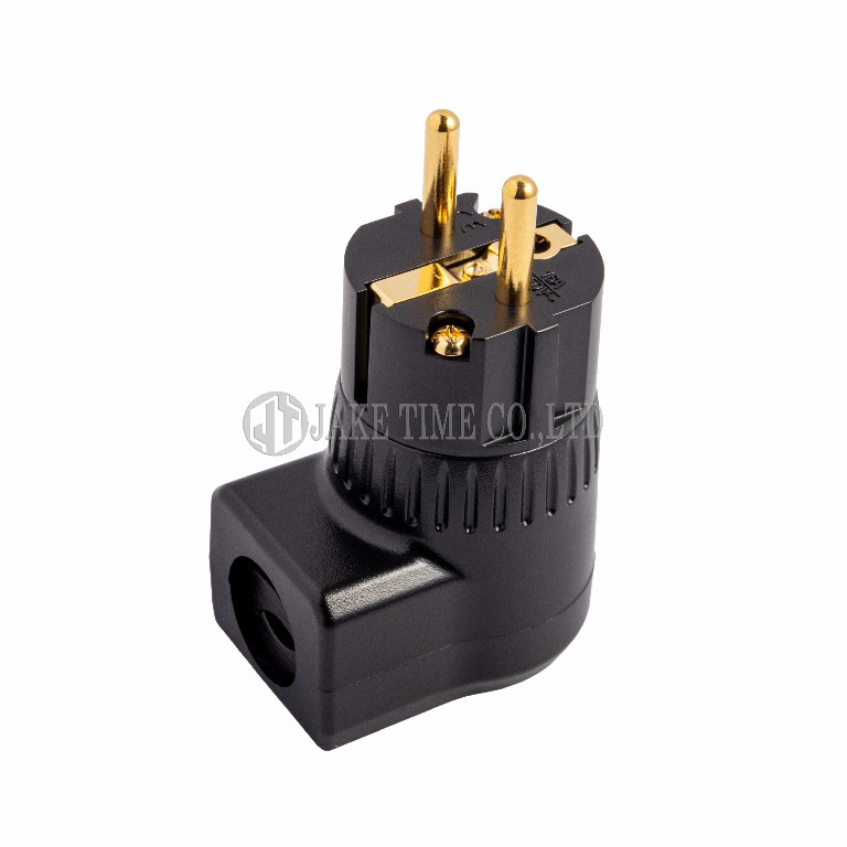 Audio Schuko Plug 音響級歐規電源插頭 黑色, 直角L型, 鍍金
