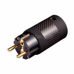 Audio Schuko Plug 音響級歐規電源插頭 黑皮革漆, 黑色碳纖維外殼, 鍍金