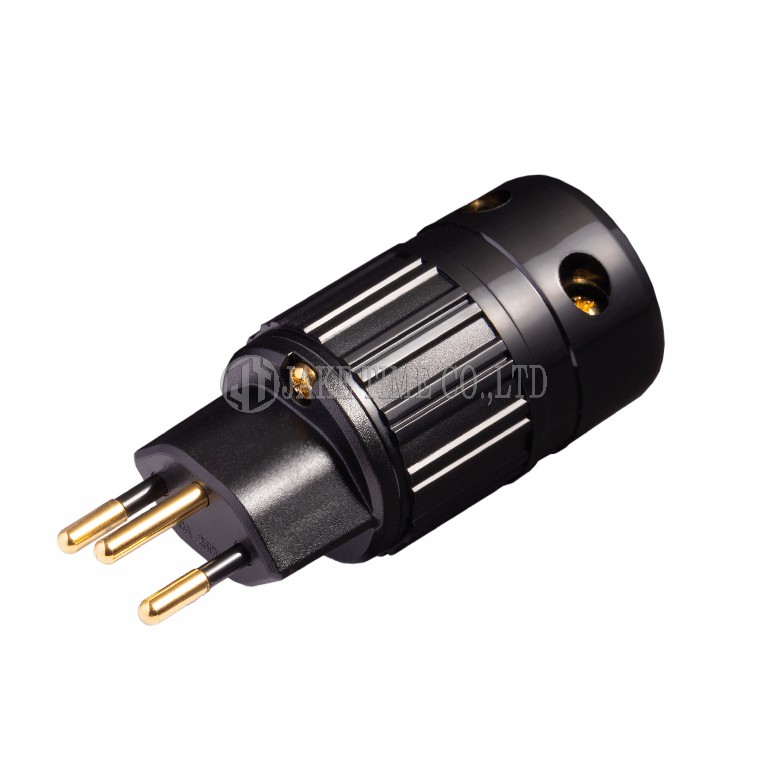 Audio Swiss Plug Type J 音響級瑞士電源插頭 黑色, 鍍金 線徑 19mm