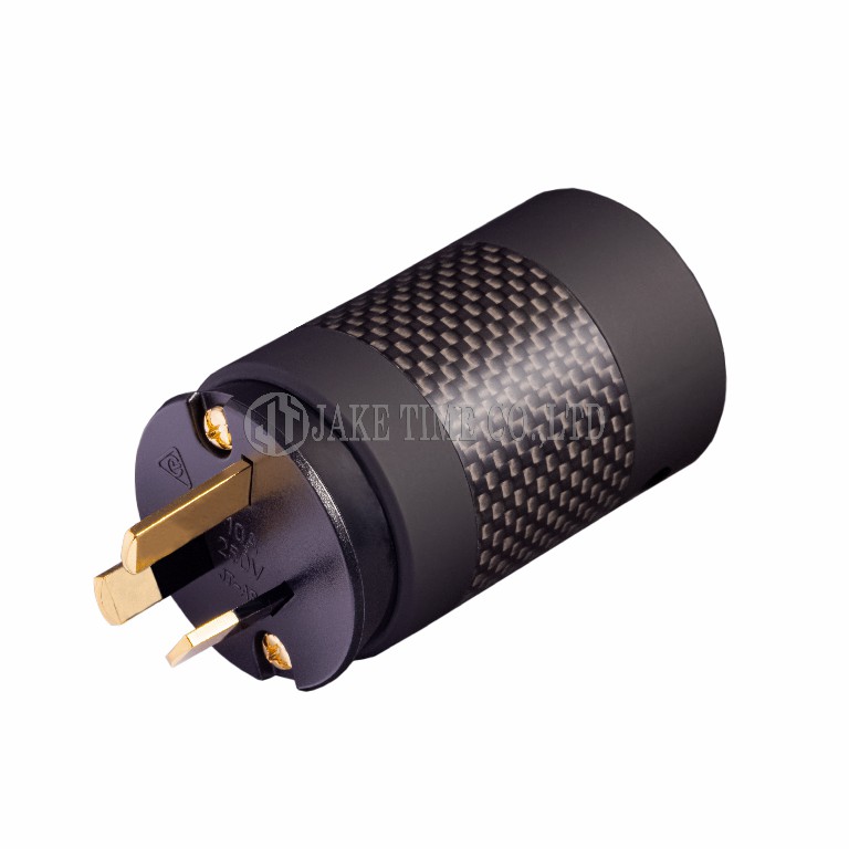 Audio Plug AS/NZS 3112 音響級澳規電源插頭 黑皮革漆, 黑色碳纖維外殼, 鍍金