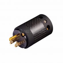 Audio Plug NEMA 5-15P 音响级美规电源插头 黑皮革漆, 黑色碳纤维外壳, 镀金