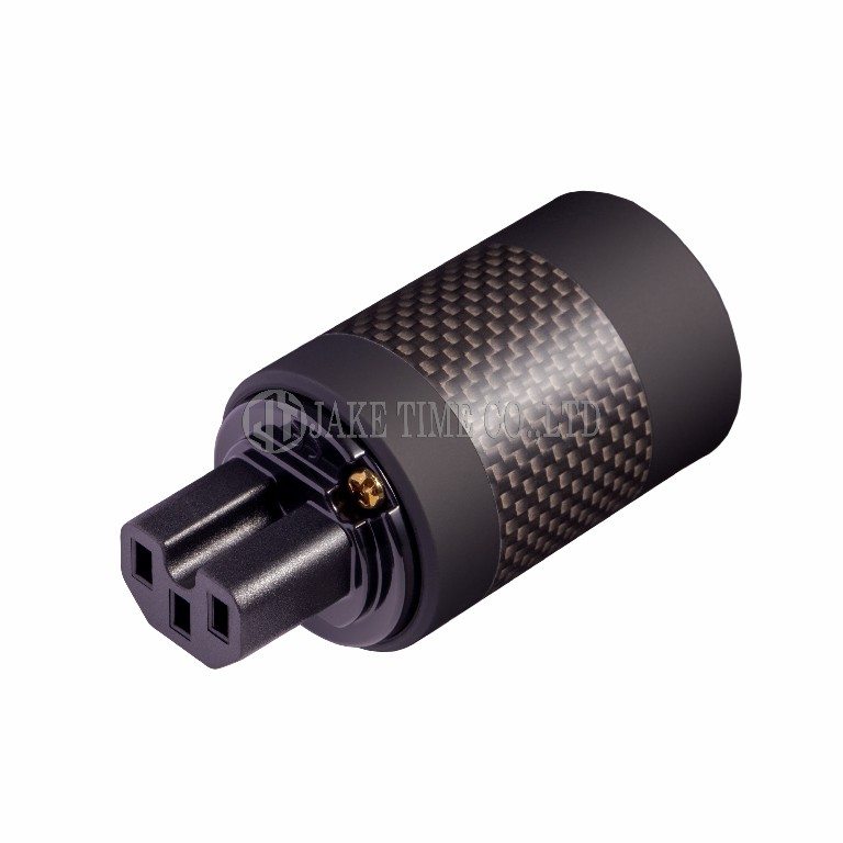 Audio Connector IEC 60320 C15 音響級歐規電源插座 黑皮革漆, 黑色碳纖維外殼, 鍍金