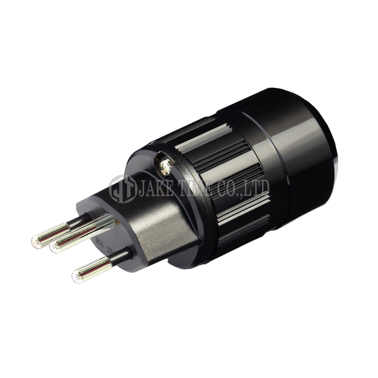 Audio Hi-Fi AC Connector Swiss Plug Type J 音響級電源插頭 黑色,鍍銠,線徑17mm